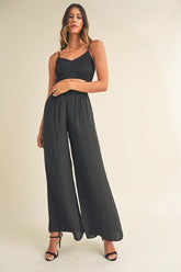 MABLE Smocked Bralette Crop Top and Wide Leg Pants Set OutfitFlow